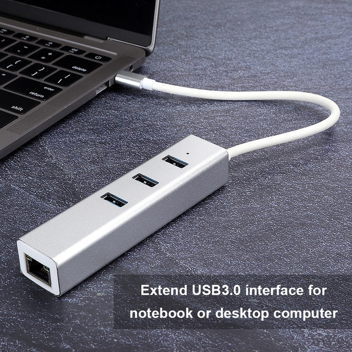 Jormftte USB 3.0 Hub, 3 port, Gigabites hálózati kártya, Hot Swap támogatás, kompatibilis a Windows/Linux/OS X rendszerrel
