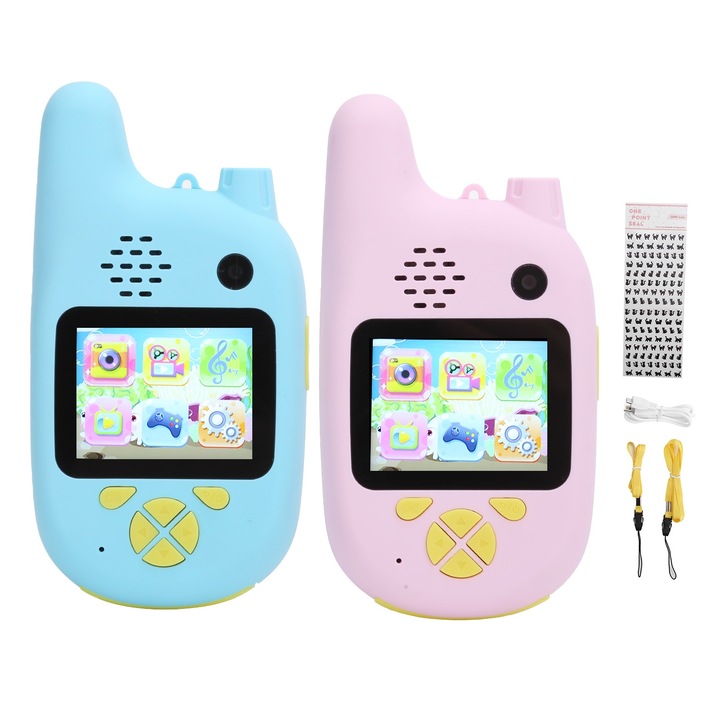 Jormftte Walkie Talkie gyerekeknek, 2 hüvelykes, kettős 5MP kamera, 50m kaputelefon, kék/rózsaszín, 2 db