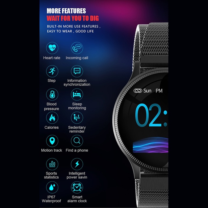 Смарт гривна Спортен часовник Проследяване на сърдечната честота Монитор на кръвното налягане Монитор на съня Гривна (златна)