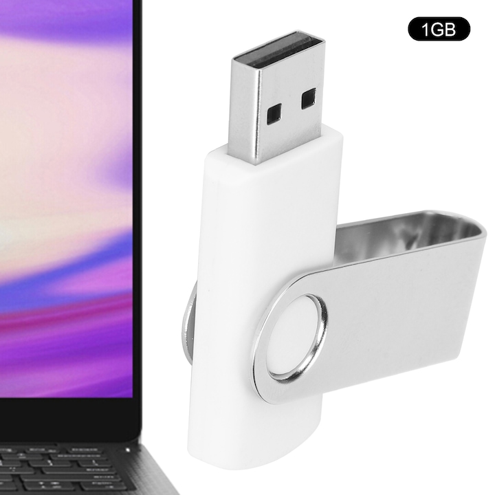 Jormftte USB pendrive 1 GB, fém + ABS, USB 2.0, hordozható, fehér