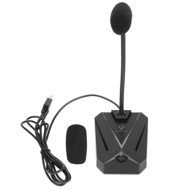 Jormftte USB PC mikrofon RGB világítással, rugalmas karral, zajcsökkentéssel, 360°-os rögzítéssel