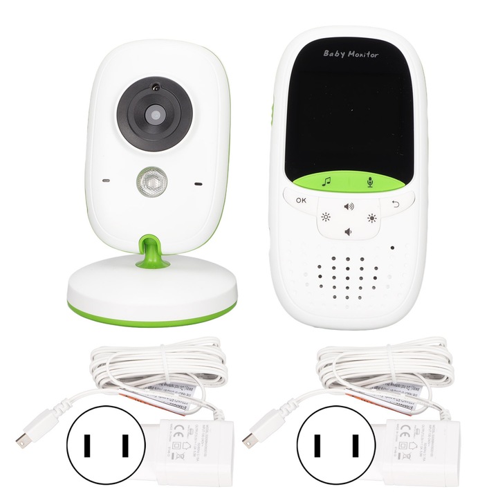 Jormftte bébi videómonitor, 2in, fehér, 2.4GHz vezeték nélküli átvitel, kétirányú kaputelefon, éjjellátó