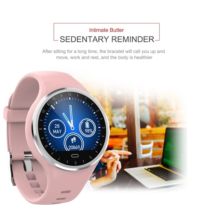 Водоустойчив монитор на сърдечния ритъм Спортна стъпка Сензорен екран Гривна Часовник Смарт гривна Розова