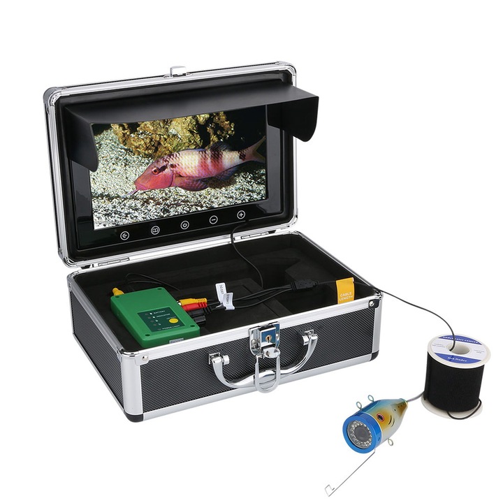 Camera de pescuit subacvatica Jormftte, monitor LCD 9in, rezolutie 1000TVL, cablu 30m, 30 lumini, impermeabil