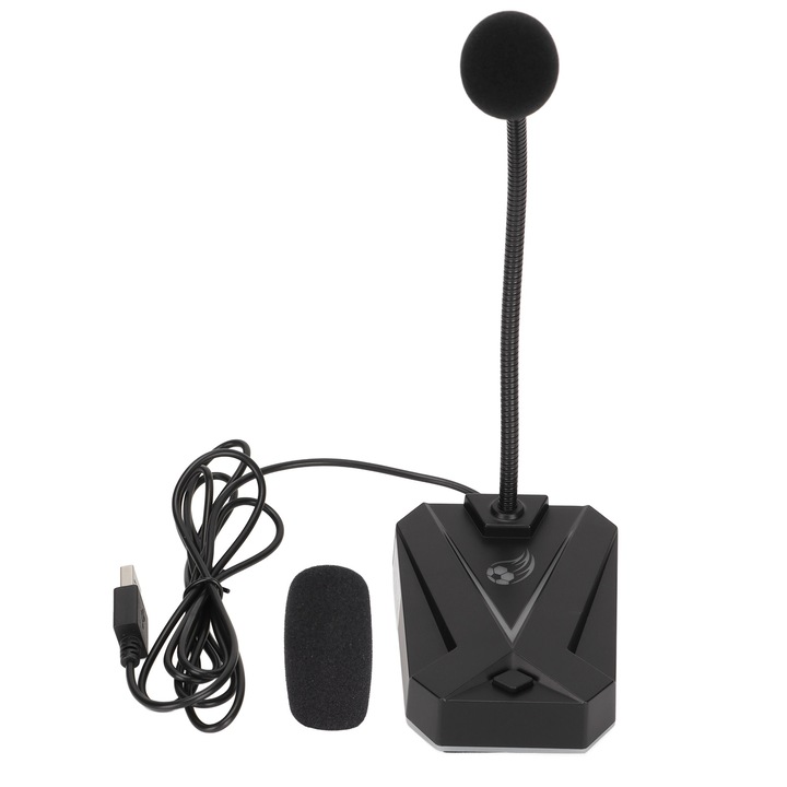 USB számítógépes mikrofon RGB állítható fényű hattyúnyakú 360 fokos zajcsökkentő USB mikrofon játékhoz, megbeszélésekhez, focihoz