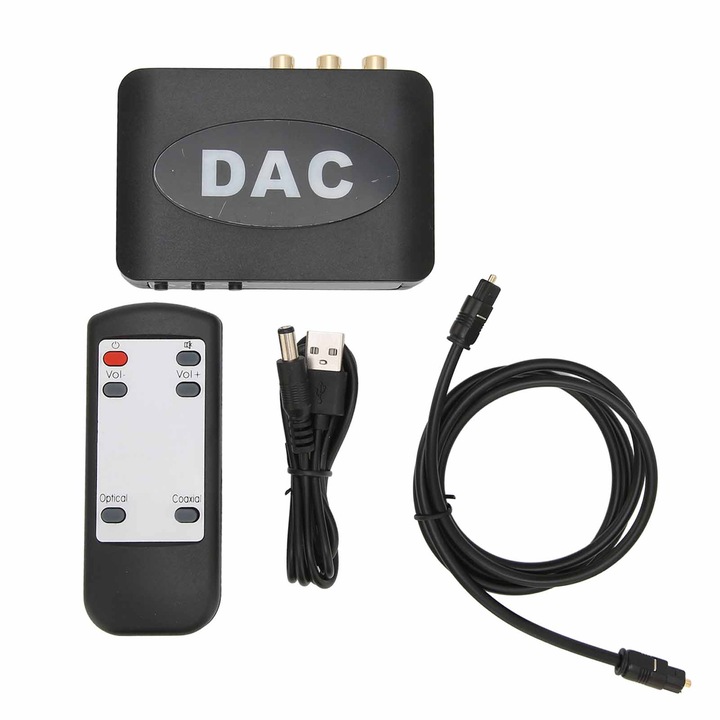 Digitális-analóg audio átalakító Toslink koaxiális optikai kábel 192K/24 bites 3,5 mm-es jack