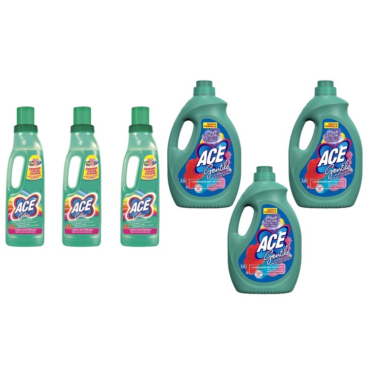 Ace Cleaning Set 6 x Valuepack, 3 x Stain Solution 1l Normal Color, 3 x Stain Solution 2.3l Levendula Muschio Bianco Color, elpusztítja a vízkövet, gyors és hatékony, bőrgyógyászatilag tesztelt, hosszantartó frissesség, maximális hatékonyság