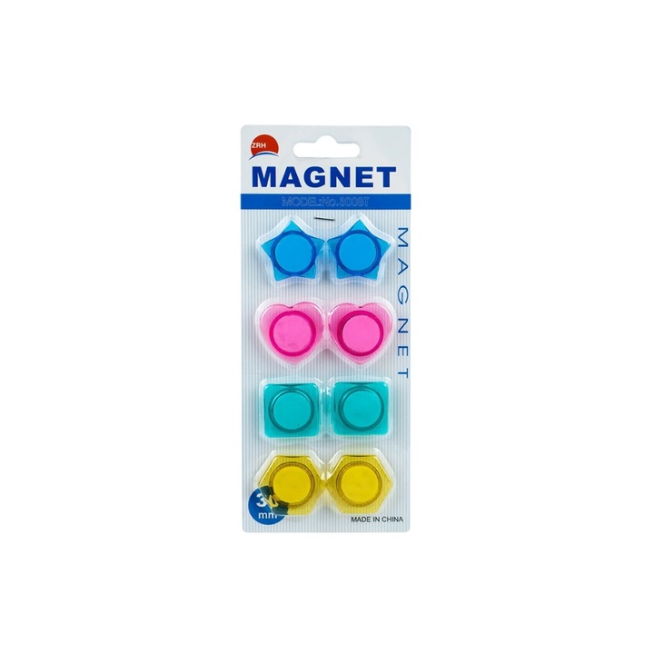 Magneti color, diverse forme, 30mm, 8 buc/set