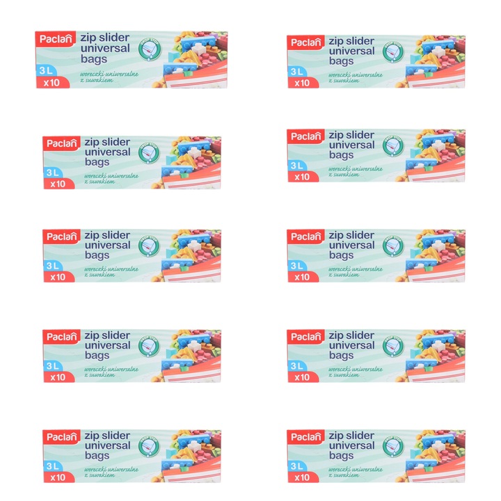 Set 10 x Pungi alimentare cu inchidere cu fermoar Paclan Zip Slider 3l 10buc