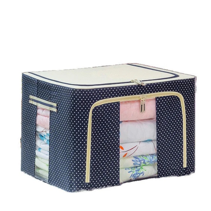 Cutie pliabila de depozitare BIMROM®, 24L capacitate, cu cadru metalic si fereastra frontala, culoare bleumarin