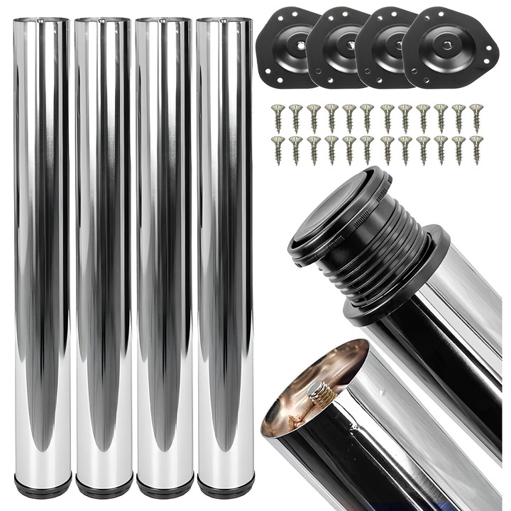 Picioare de mobilier pentru masa de joc, crom lucios, 710 mm 4 buc + suruburi