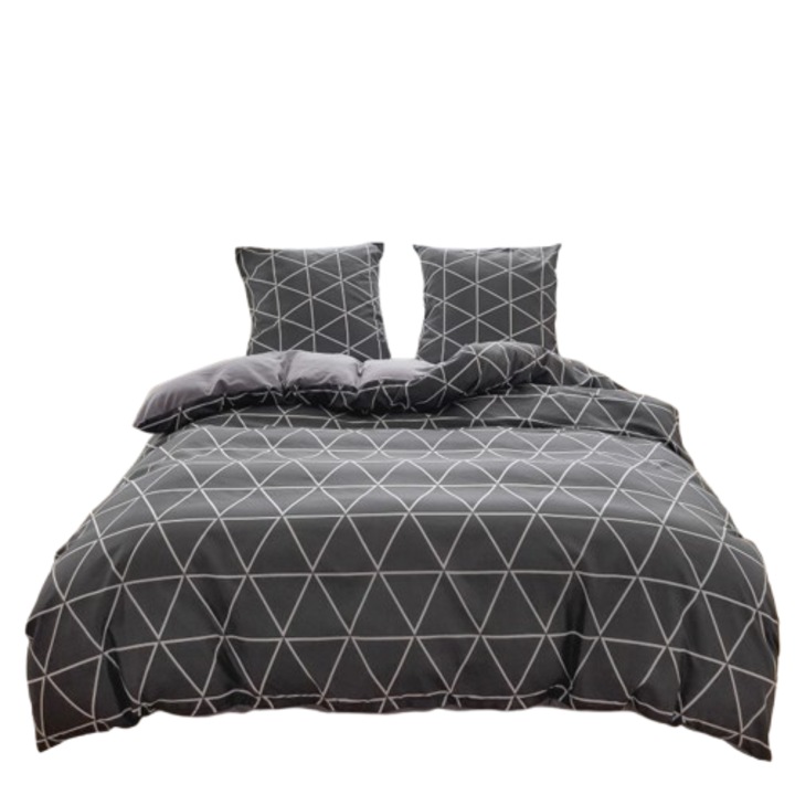 Ágynemű 200x220 kétoldalas GierekHoff szatén pamut vastag 3 db GH 3047 szürke háromszögekkel