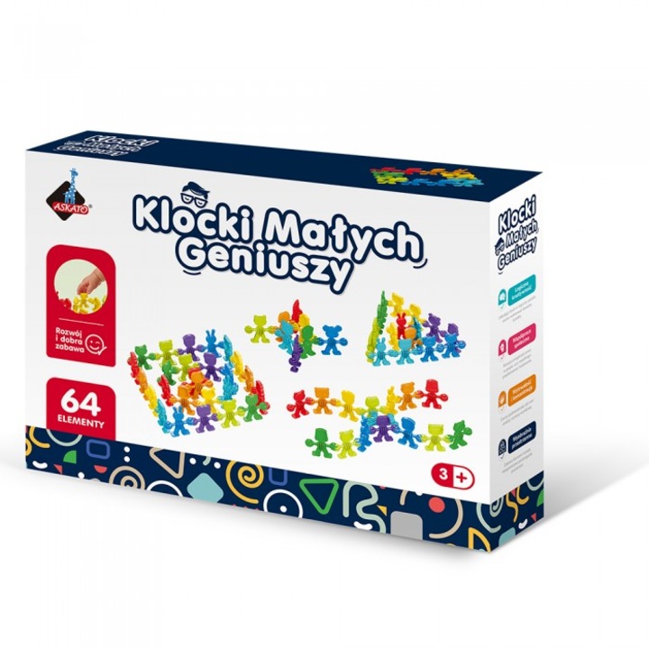 Set blocuri de constructie, Askato, 64 elemente, multicolor, 30.5x6.5x22.2cm