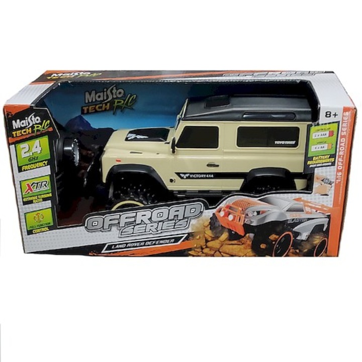 Кола Land Rover Defender Off Road 1:16, Maisto, големи джанти, дистанционно управление, многоцветна