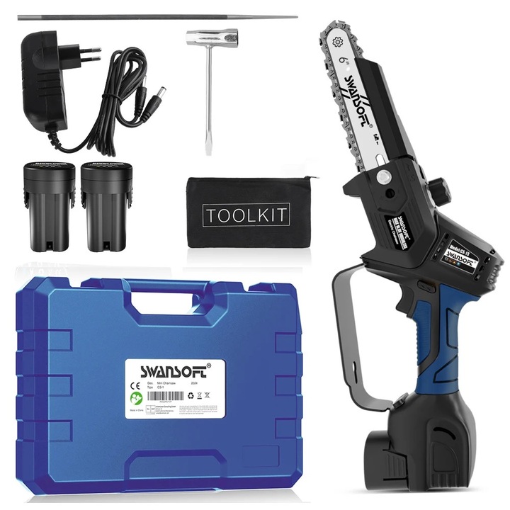 Láncfűrész, Mini láncfűrész, 500W, 120mm, 2 elem, hordtáska