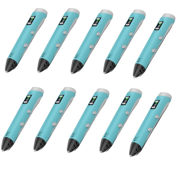 3D ceruza, SL-200, ABS és PLA támogatás, állítható hőmérséklet szabályozás, kék, 10 darabos készlet