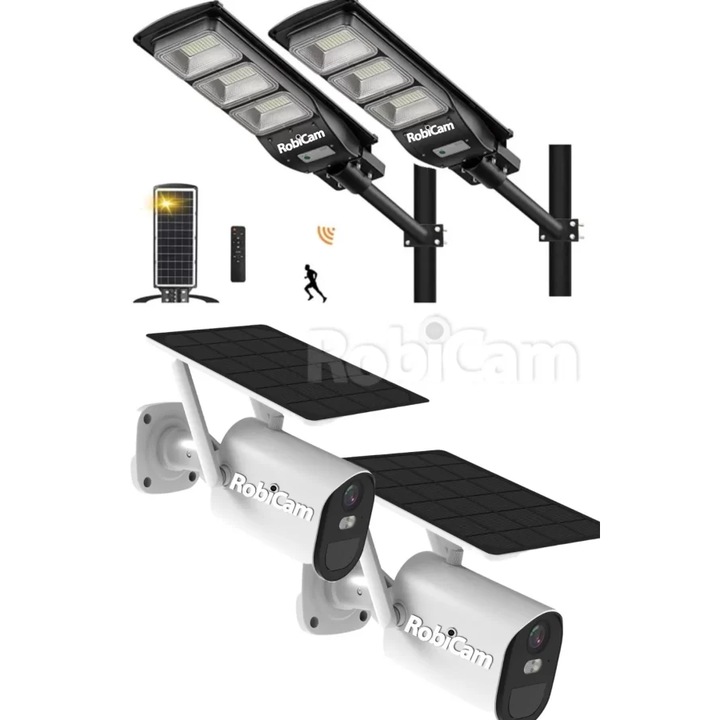 2 броя, RobiCam, Булет соларна камера, BC17, Ултра широкоъгълни, 2 броя соларни лампи, 900W, RAPTOR 3