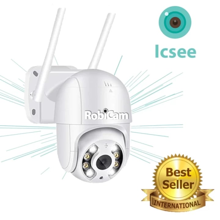 Въртяща камера, RobiCam, iCsee, 4MP, ULTRA HD, Външна WiFi водоустойчива камера, NEW ULTRA HD, Waterproof 360, Цветно нощно виждане, Нотификации