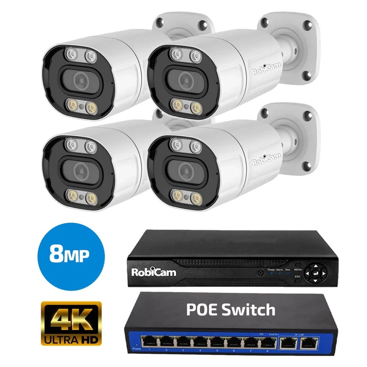 POE készlet, RobiCam, 4 kamera, NVR, Poe Switch
