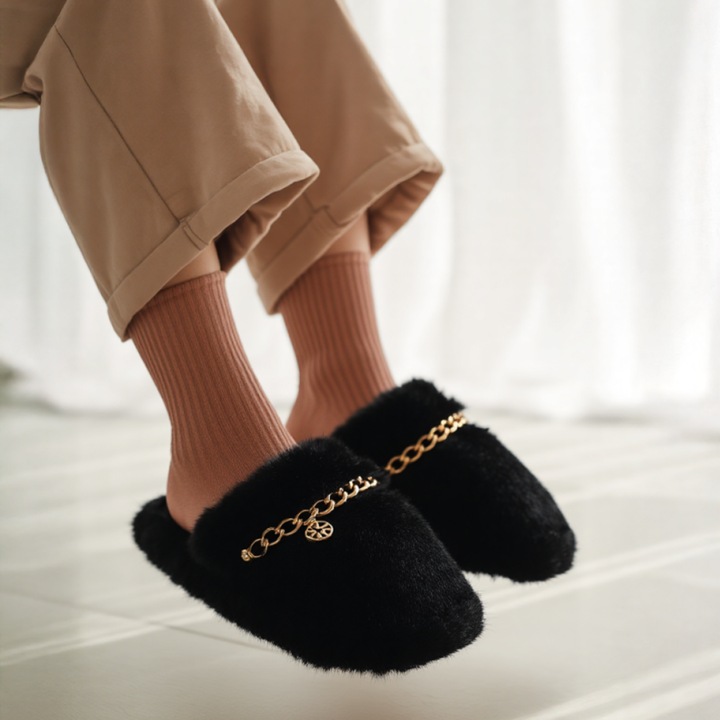 Papuci de casa pufosi WP-8216negru 112066, Negru, 40-41