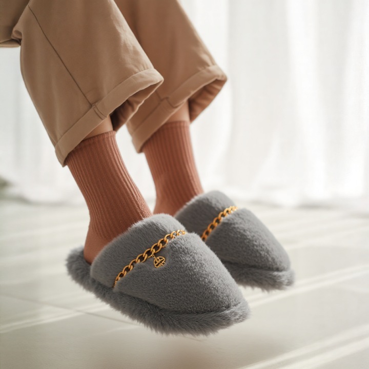 Papuci de casa pufosi WP-8216gri 112070, Gri, 38-39