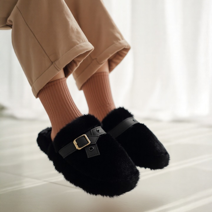 Papuci de casa pufosi WP-8219negru 112060, Negru, 36-37