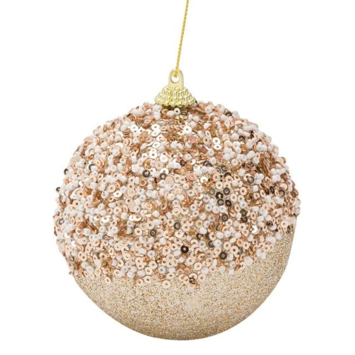 Antbro® bézs hab karácsonyi gömb flitterekkel és csillámmal, Ø9cm