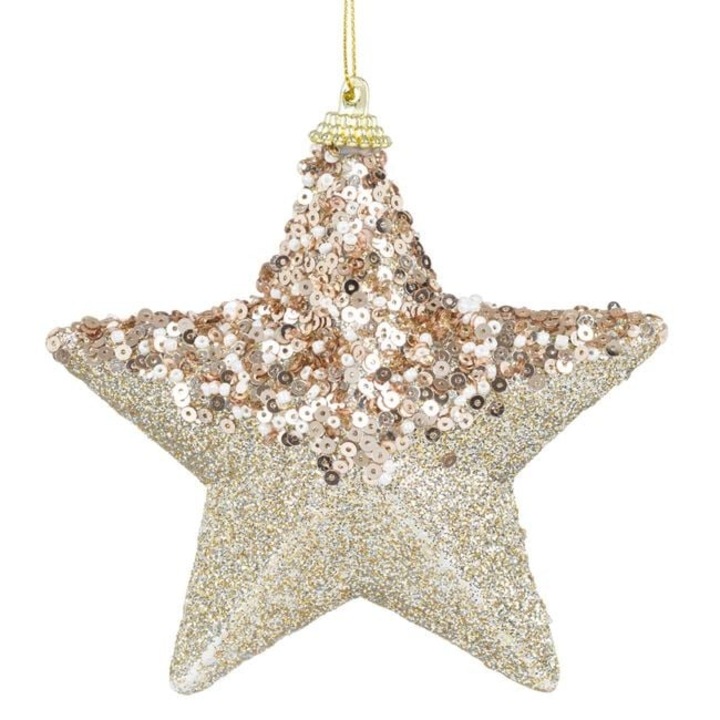 Antbro® bézs csillag hab karácsonyi dísz flitterekkel, gyöngyökkel és csillogással, Ø12cm