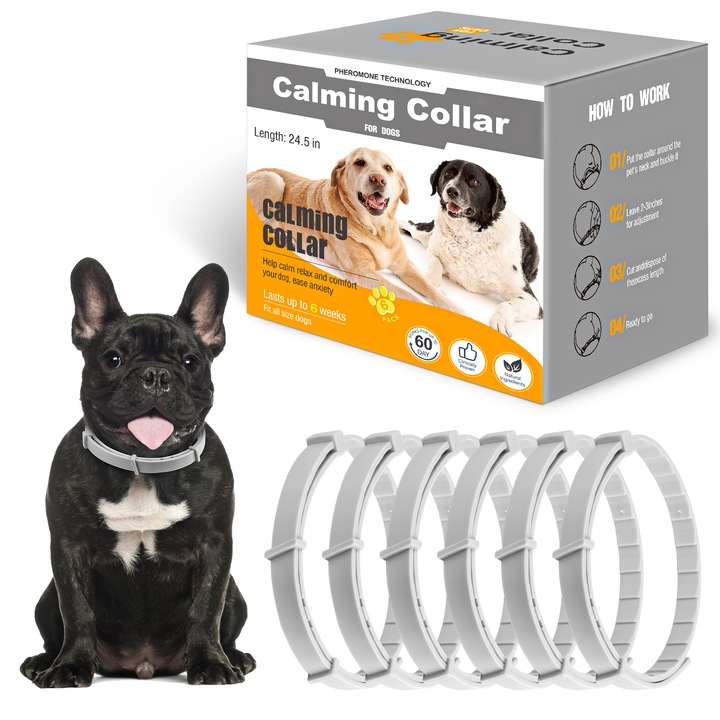Set de 6 Coliere Calmant Ajustabile pentru caine – Anti-Stres, Confort Emotional si Siguranta pentru Animalele de Companie – Demine