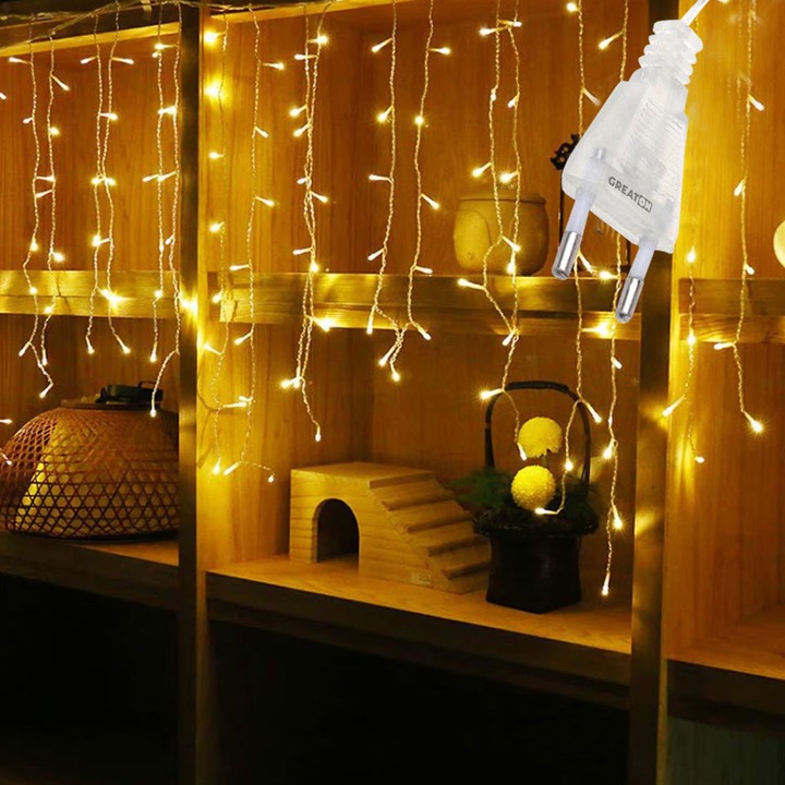 Karácsonyi fényfüzér GREATON galambokkal kültérre vagy beltérre, függönyfüzér, rojt fényjátékokkal, tápcsatlakozó, összekapcsolható, 20 méter, meleg fehér, átlátszó fehér vezeték