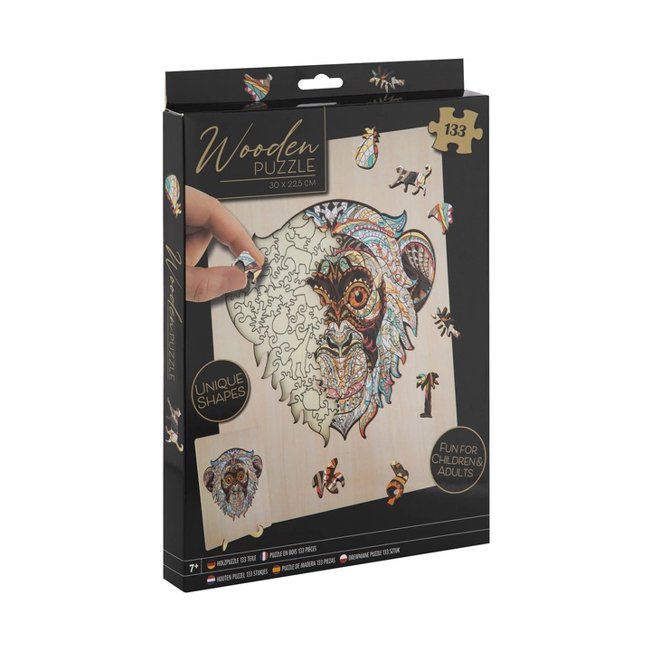 Пъзел MoxyМаймуна, уникални форми, дървен, 133 части