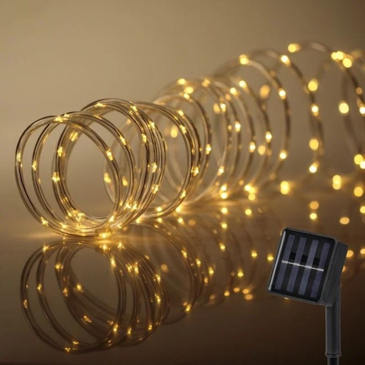 Соларен маркуч със 100 LED крушки, топло бял, с програми, 4,95 м