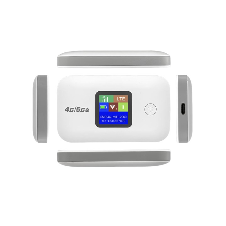 Router wireless, WIFI portabil 4G, ecran color, utilizare de mai multe persoane, standby ultra-lung, viteza de transmisie rapida, compact si portabil, esential pentru calatorii, fara intarziere, alb