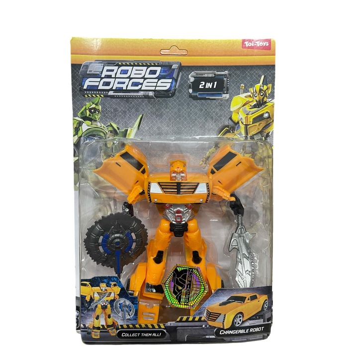 Robot Transformabil Change Bot 30 cm, Robo Forces 2in1, Toi-Toys, Galben