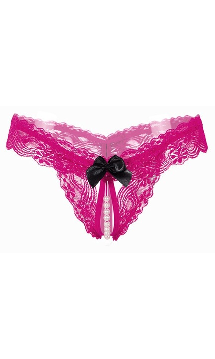 Finom gyöngyökkel díszített tanga, modell 5473, ciklámen, egy méret mindenkinek