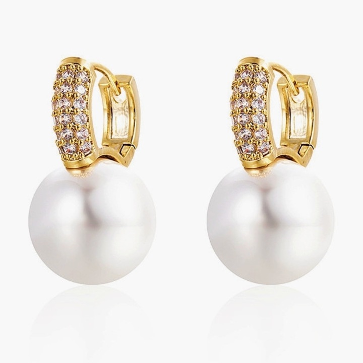 Cercei din perle cu diamante, HUGE TOMATO, 12mm, auriu