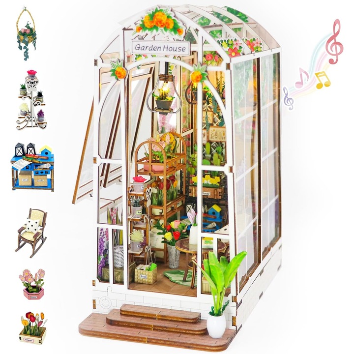 DIY Book Nook Kit, Excitat, Miniatűr LED-ház, 3D-s fa puzzle felnőtteknek, Könyvespolc-betét, Könyvtári dekoráció, Miniatűr babaház