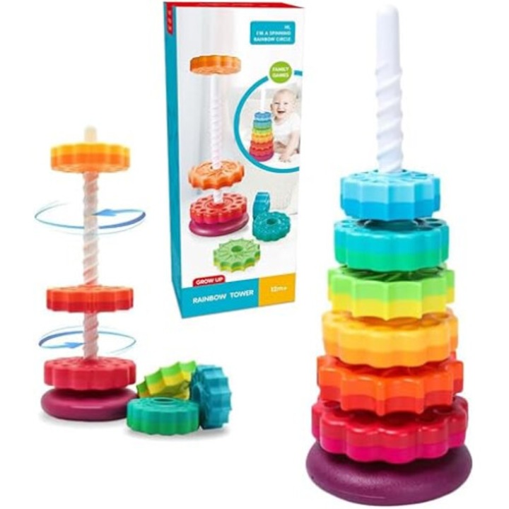 Jucarie educativa pentru bebelusi, set 6 piese, turnanta colorata, dezvoltare senzoriala, 12 luni+