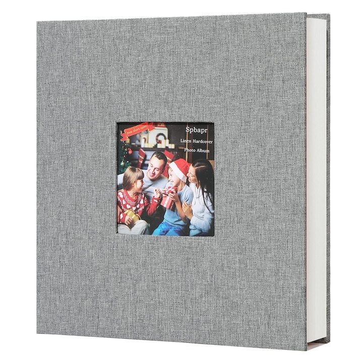 Фотоалбум, SINBINTA, Издръжлив, тип книга, място за бележки, за многократна употреба, лесен за използване, този албум може да се използва като сватбен, семеен и бебешки, 16 инча, PVC, сив