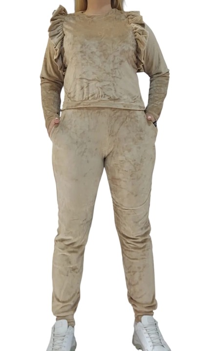 Trening dama catifea cu volane, maneca lunga, Maro, Maro