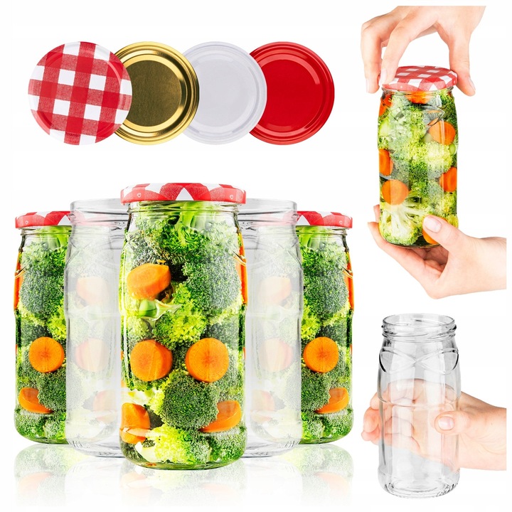 Set borcane de sticla, SuperButelki, cu capac, 470 ml, 15 kg, pentru conserve, 70 mm, 50 buc