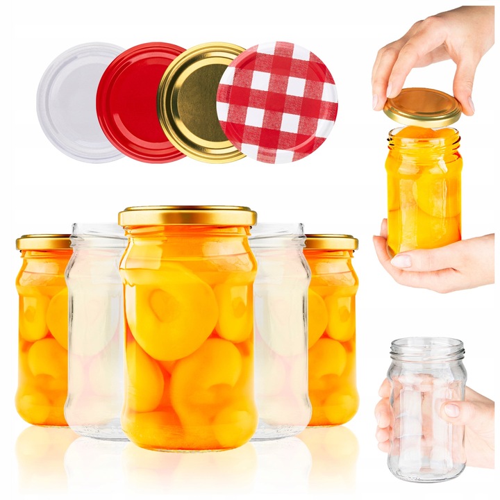 Set Borcane Din Sticla Cu Capac Filetat, Superbutelki, Din Sticla, 320 ml, Ideal Pentru Conserve si Muraturi de Casa, Mentine Etanseitatea, Inaltime 12 cm, Diametru 7 cm, 12 x 7 cm, Multicolore, 50 Buc