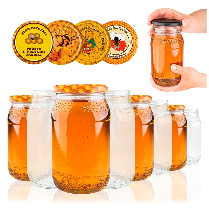 Set borcane de sticla, SuperButelki, cu capac, 900 ml, 29 kg, pentru conserve, 82 mm, 60 buc