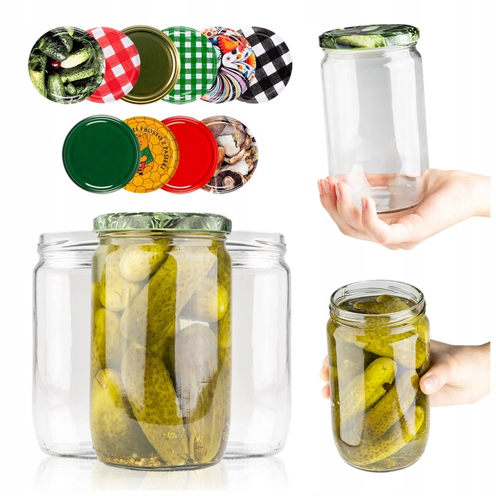 Set de borcane cu capace cu surub, Superbutelki, sticla/metal, pentru condimente/gem/confiture/miere, 720ml, multicolor, 12 bucati