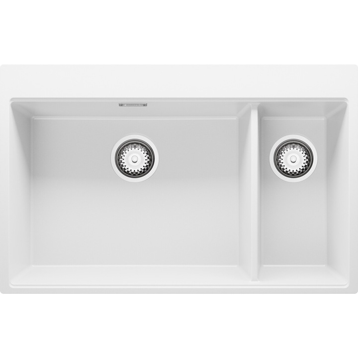 Chiuveta de bucatarie din granit 78x50cm, Chiuveta 1,5 Cuve + Sifon + Placa, Pentru dulap de 80cm, Oslo Duo Top Primagran Alb