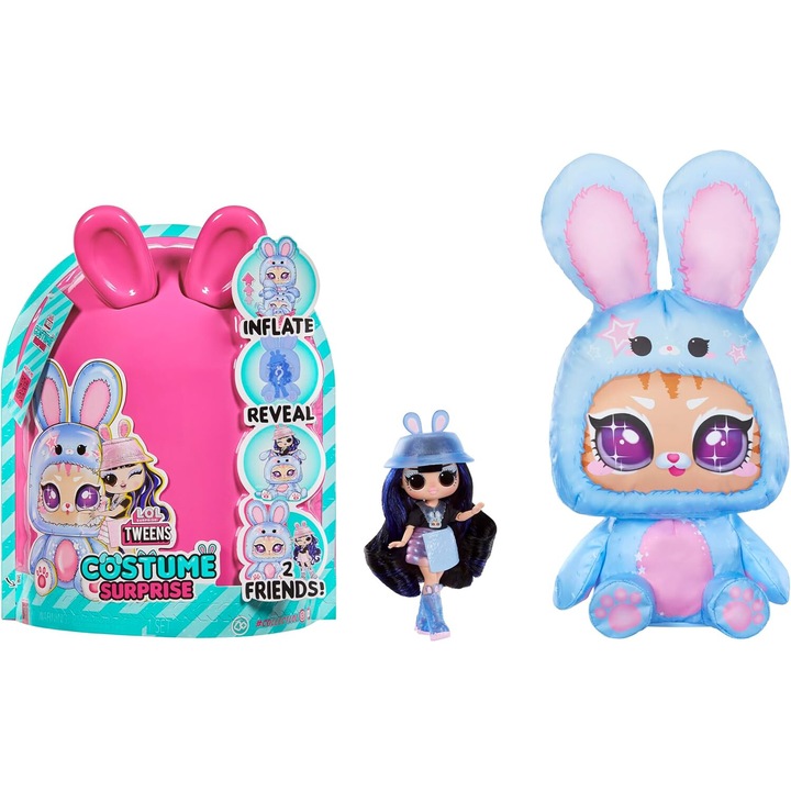 Игрален комплект за кукли LOL Surprise! Tweens Costume Surprise Модна кукла Aya Cherry с надуваем костюм на син заек и множество изненади - идеален за деца от 4 години