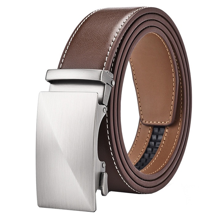 Curea barbati, AllizBan®, Piele naturala, 125 cm, Maro
