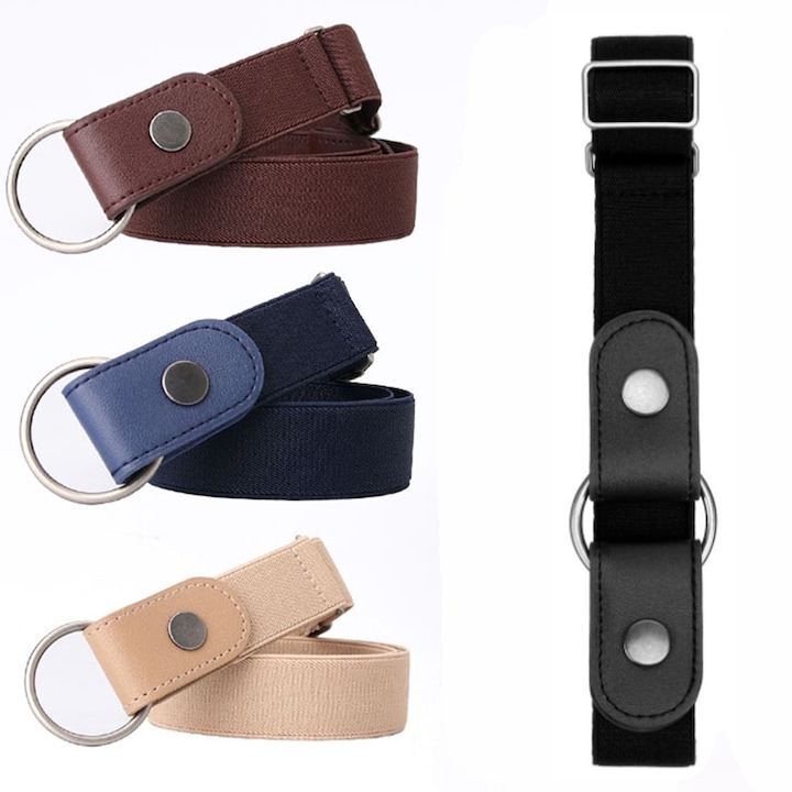 Комплект от 4 дамски колана, AllizBan®, Без катарама, Еластик, Pu кожа/текстил, Многоцветен