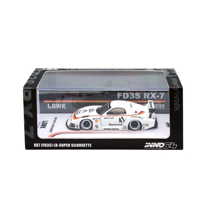 Inno64 modellautó, Mazda RX7 (FD3S) LB-Super Silhouette, Limited Edition - Slammed, White, 1:64