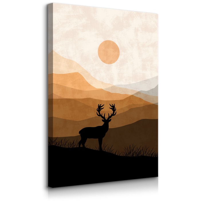Tabloul Muralo Decorare camera de zi Abstract 3D 30 cm x 40 cm Deer in the Rut Sun Nature Canvas